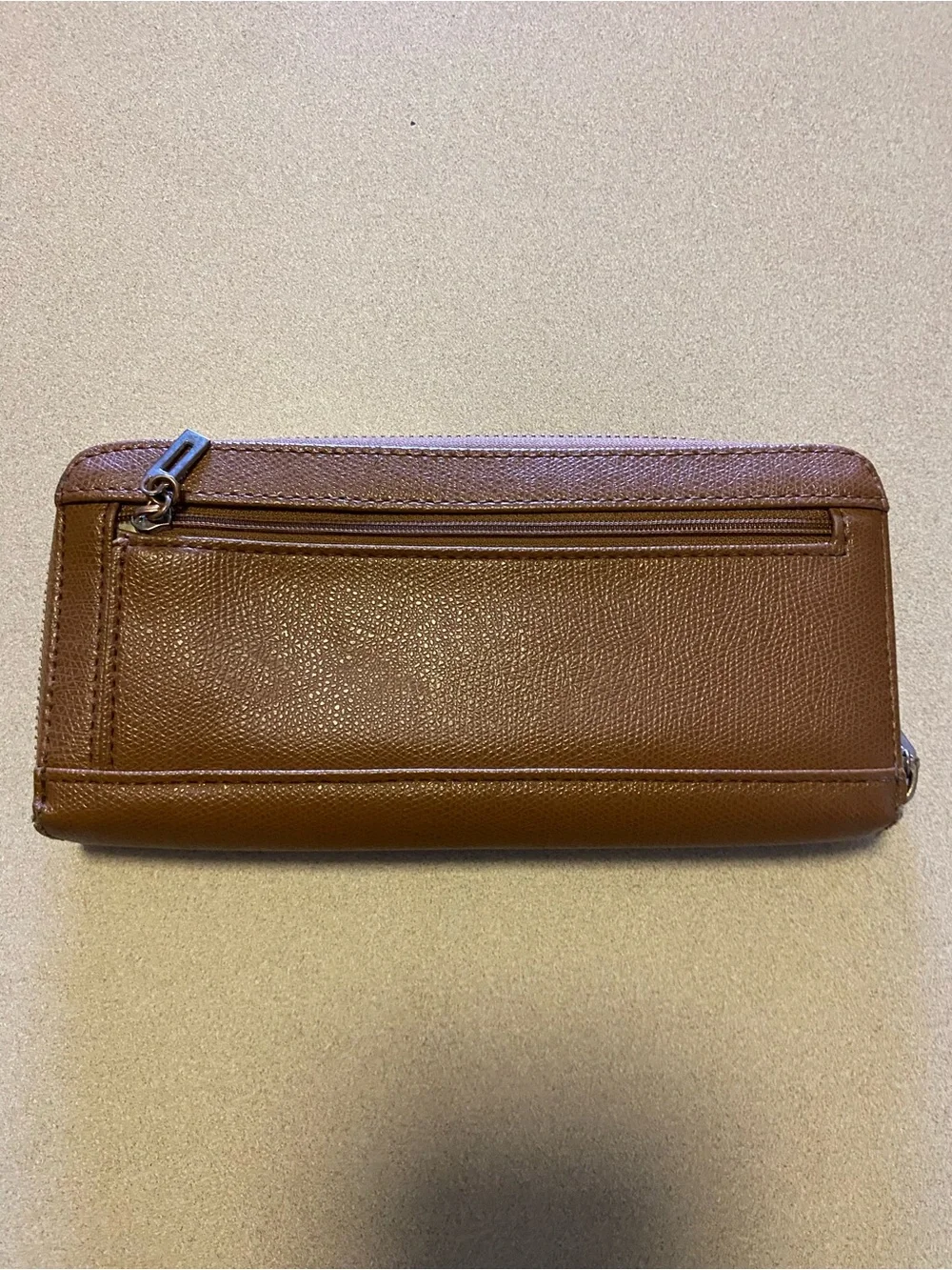 GUESS Brown Zip-Around Wallet with Gold Logo